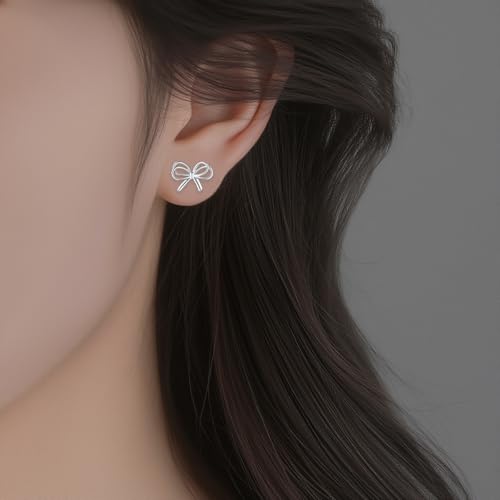 Reffeer Solid 925 Sterling Silver Bow Stud Earrings for Women Teen Girls Ribbon Stud Earrings Bowknot3