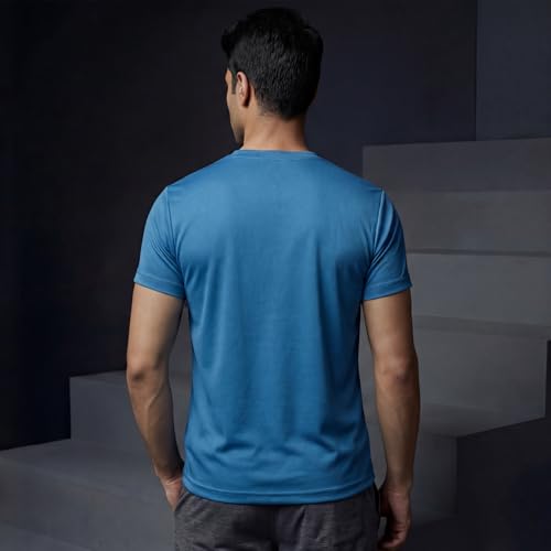 Image of playR Men's Polyester Adult Training Tee - Round Neck Half Sleeve Regular Fit DRIVENT, Lightweight Breathable Activewear for Gym Running Workout Yoga All Season