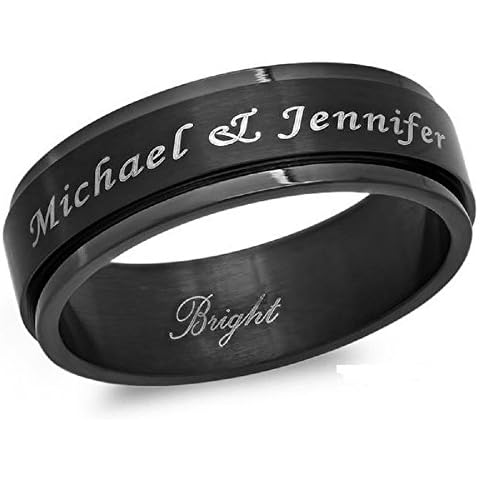 ForeverGiftsusa Personalized 8mm Stainless Steel All Black IP Spinner Ring - Free Engraving (8) Cover