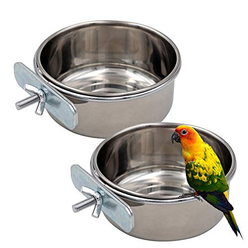 Stainless Steel Hanging Bowl Feeding Dish Feeder with Clamp Holder for