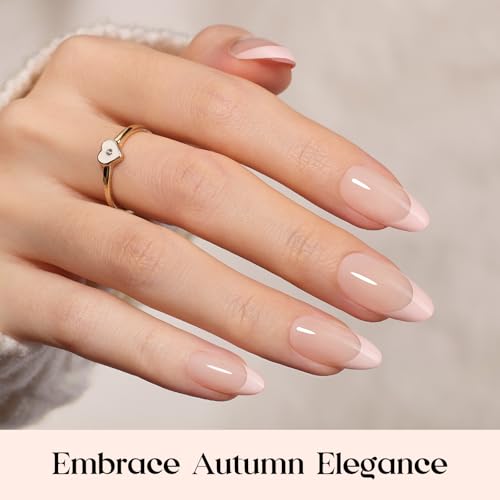 Image of Beetles French Tip Press On Nails - Cappuccino Mousse French | 7 Colors Medium Almond Press On Nails Brown | 16 Sizes 224 Pcs Natural Salon Quality For Women
