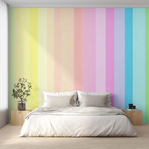 Image of Colorful Striped Wallpaper for Living Room & Bedroom & Hallway, Non-Woven Rainbow Stripe Mural Wallpaper, Wall Mural Wall Decoration 150 x 105 cm (WxH) K-MZ&13