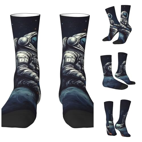LZQPOEAS Astronaut space Athletic Socks Unisex Cushioned Crew Socks Hiking Running Calf Sock Soft Above Ankle Sock