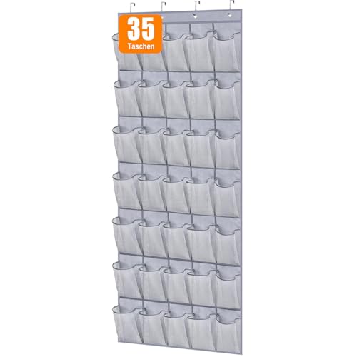 MISSLO 35 Große Taschen Schuhaufbewahrung Hängend, Masche Schuhregal Tür, Robuster Tür Organizer Hängend Halter für Schlafzimmer, Badezimmer, Grau