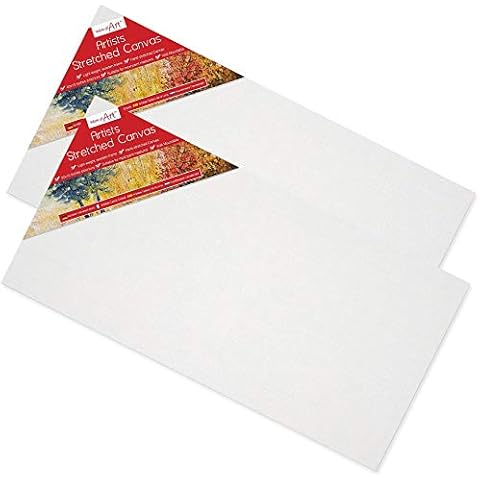 Pack of 2 Pre-Stretched 20" x 10" Artists Canvases, Blank Primed Cotton Wall Mountable Painting Boards Ideal for Oil & Acrylic Paints Cover