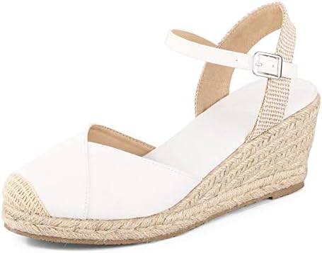 Qonetic Women's Closed Toe Platform Sandals Summer Buckle Ankle Strap Espadrilles Wedge Sandals