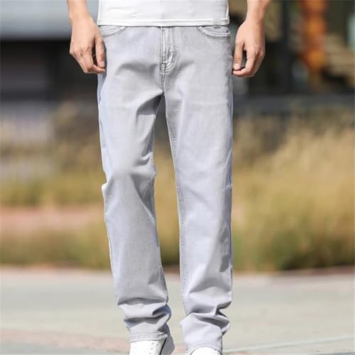 Men's Summer Thin Straight Leg Jeans Loose Fit Casual Style Lightweight Denim Long Trousers2
