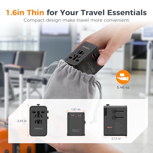 Image of TESSAN Universal Travel Adapter, 65W International Power Adapter with 4 USB Charging Ports (2 USB C), Worldwide Plug Adaptor for US to Europe UK Italy Spain France Ireland Australia (Type C G A I)
