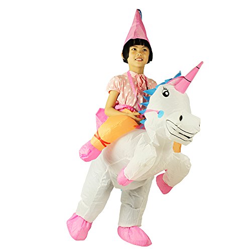 Unicorn Inflatable Rider Costume Halloween Blow Up Costume for Men and Children (Kids Unicorn) Pink