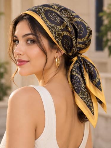 Image of Ravaiyaa - Attitude is everything Women Printed Silk Bandana 21 x 21 Inch Square Headband & Hair Wrap, Soft & Versatile | Fashion Neck Wrap