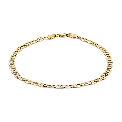 PORI JEWELERS 925 Sterling Silver 4.5mm Mariner Chain Link Anklet - Available in Silver or Yellow