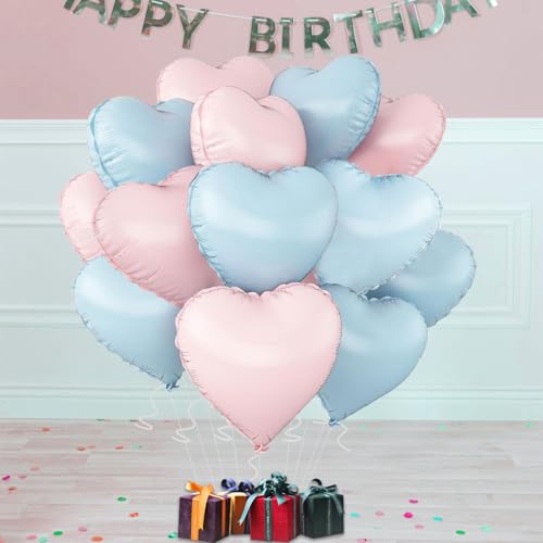 Image of Blue Pink Heart Balloons,18inch Light Blue Heart Shaped Foil Balloons & Baby Pink Helium Mylar Balloon for Anniversary Wedding Engagement Birthday Party Baby Shower Decorations
