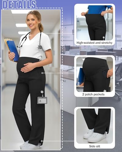 Image of 2 Pack Womens Maternity Pants Scrub with 6 Pockets