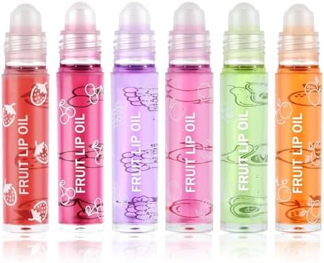 Sularpek Lip Oil, 6pcs Brillo de Labios con Sabor a Frutas, Aceite para Labios Hidratación Duradera Transparente, Lip Glow Oil Enrollable, para Labios Más Suaves