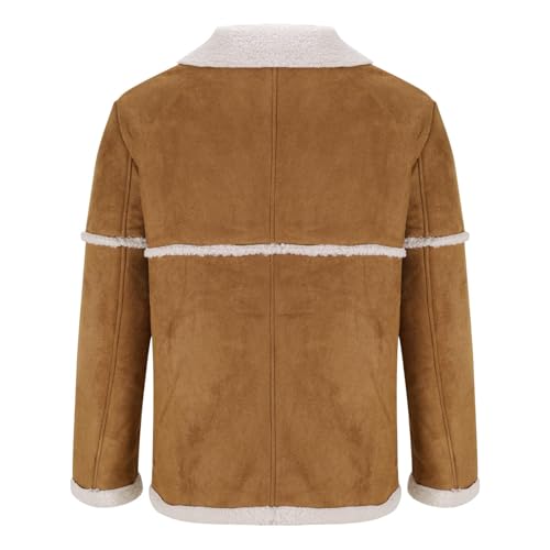 Muscularfit Mens Shearling Leather Coat Vintage Long Sleeve Faux Suede Sherpa Lined Sheepskin Pea Jackets Collar Outwear Coat4