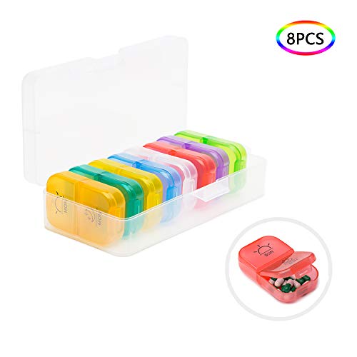 Pill Box - Portable Pill Organizer(Twice-A-Day), Weekly AM/PM Colorful Pill Box Case Moisture-Proof Design Fill Pills/Vitamins/Fish Oil/Supplements/Medication
