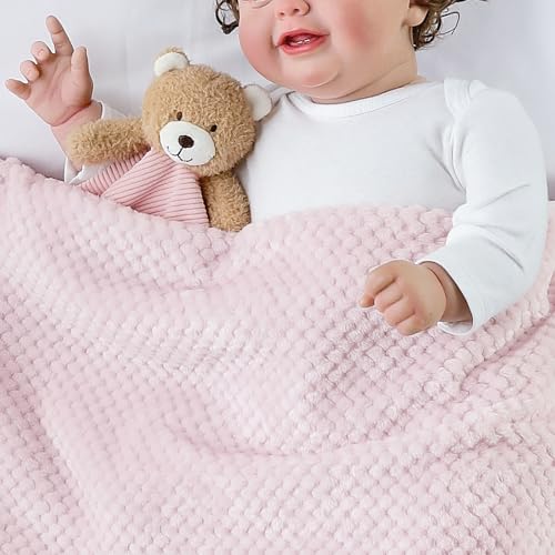Image of CREVENT 3-in-1 Baby Lovey Blanket with Teether & Rattle | Plush Chewable Animal Head Security Blanket, Birthday Gift - Pink Bear