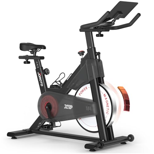 JOROTO Heimtrainer Fahrrad mit Magnetischem Widerstand, Ergometer Hometrainer mit RPM Monitor, Spezialisiertes Indoor-Cycling-Bike, 15 KG Schwungrad | Bis 150 KG| 11,8 Zoll Tablet-Halter (Schwarz)