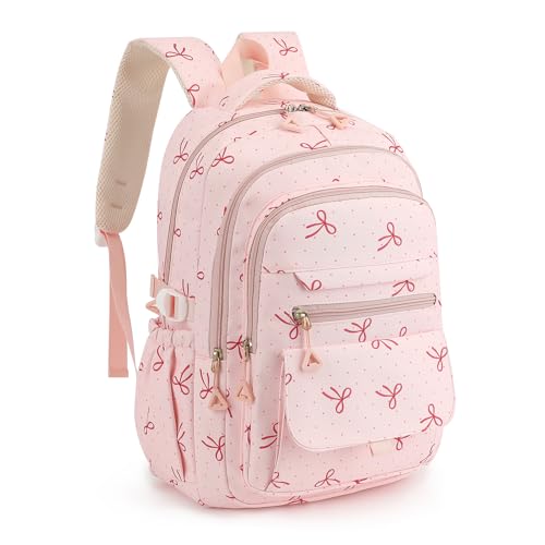 Image of Kids High Middle School Backpack for Girls Travel Kawaii Laptop Coquette Bow Bookbag,Pink Bow