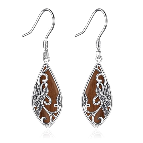 Boucles d'oreilles en bois et argent sterling pour femme style bohème