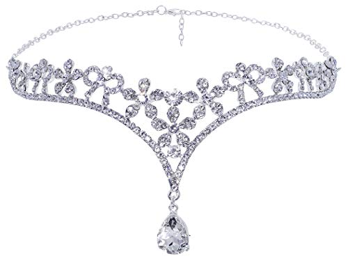 Wedding Crown Headband for Brides, Wedding Jewelry Tiara Headpieces with Pendant Hair Accessories,Silver