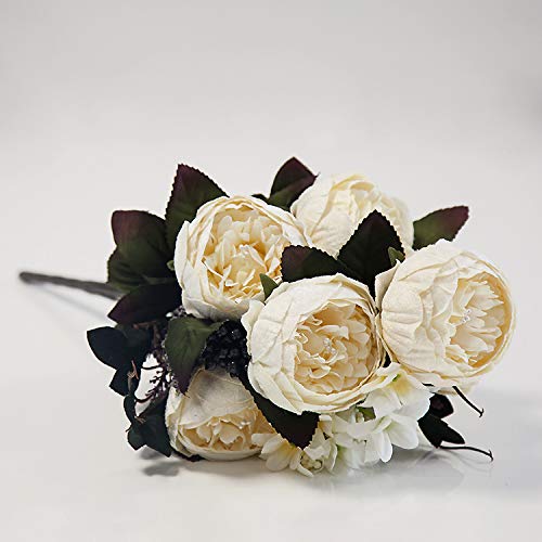 Artificial Suede Peony Flower Bouquet (NO.6) 4 Colours Wedding Centrepiece Decor (Cream) — image 1