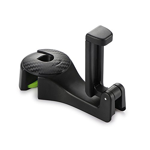 2 paquetes Gancho del reposacabezas del coche, FORNORM 2 en 1 gancho del asiento de coche Soporte del teléfono Asiento trasero del coche para el bolso del monedero del Tela del ultramarinos, Negro Cover
