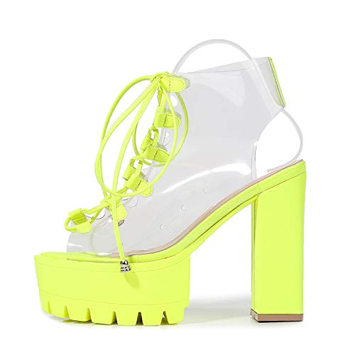 Women Booties Transparent Peep Toe Clear Lace Up Chunky Lug Sole Platform High Heels Summer Party Sandals Boots Shoes