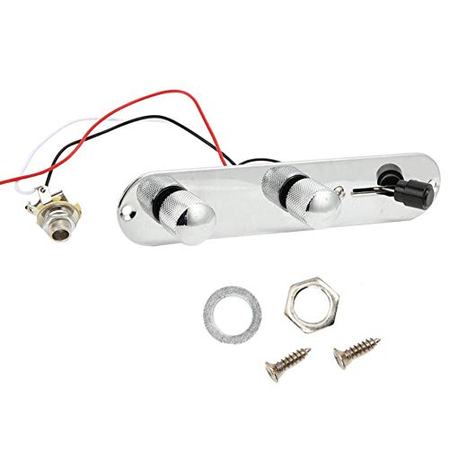 Alnicov 3 Way Loaded Prewired Control Plate Switch Harness Knobs With Jack for TL Tele Telecaster Guitar Chrome
