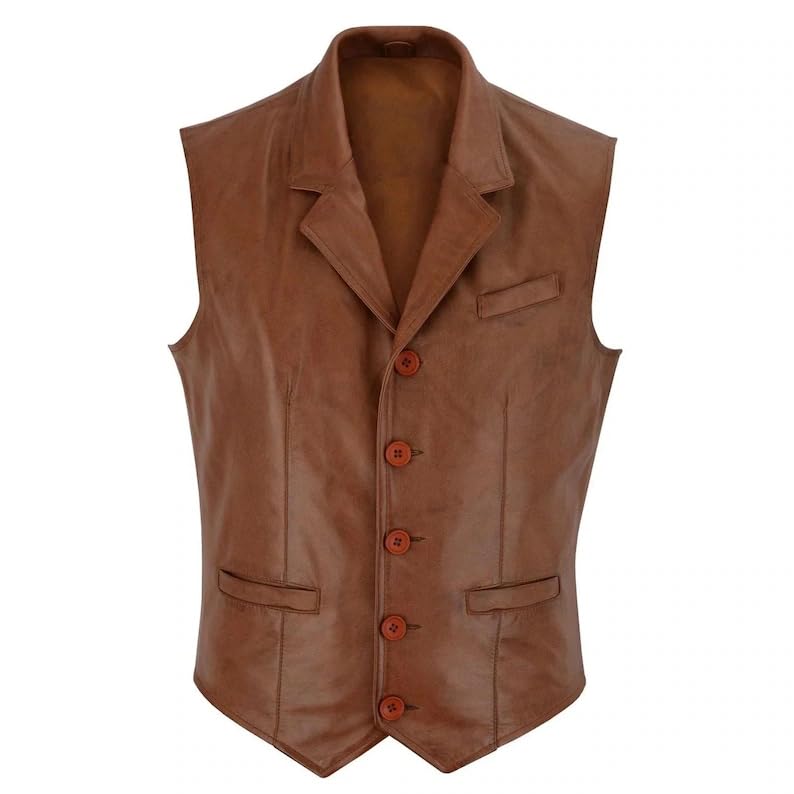 VENNYNG Men's Thick Faux Leather Vest with Adjustable Back Belt Autumn Winter Waistcoat for Suits Casual Layering3