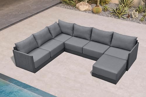 Image of PURPLE LEAF Sectional Sofa 7-Piece w /Ottoman Weather-Resistant Patio, Gray