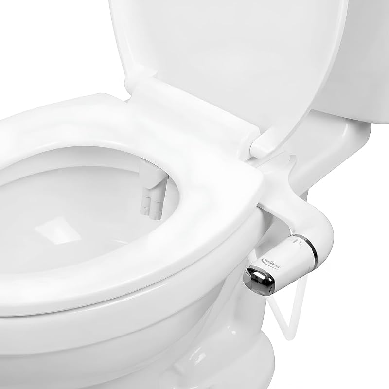 GenieBidet Bidet Attachment for Toilet - Ultra-Slim Hygienic Bidet Attachment For Existing Toilets - Bidet Toilet Seat Attachment with Pressure Controls - Travel Bidet Included (Left Hand Operation)