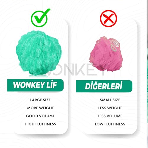 WONKEY - Banyo ve Duş Lifi, Yumuşak Vücut Yıkama Lifi, Karışık Renkli Banyo Kesesi 2'li Paket