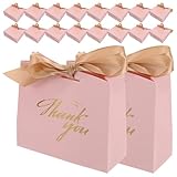 Ciieeo 50 Stück Kleine Rosa Geschenktüten aus Recyclingpapier mit Schleifen für...