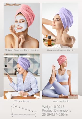 Image of Hicober Microfiber Hair Towel, 2Packs Hair Turbans Wrap for Women Wet Hair, Hair Drying Towels for Curly Hair Anti Frizz(Purple,Pink)