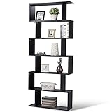 BAKAJI Libreria Scaffale 6 Ripiani in legno Design Zig Zag Moderno per Soggiorno Salotto Casa o Ufficio Dimensione 80 x 24 x 190 cm (Nero)