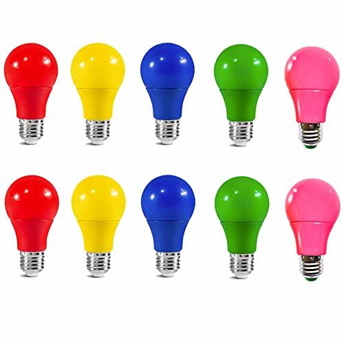 E27 Farbige Glühbirnen LED, 3W 35Watt Leuchtmittel Birnenform, A60 Leuchtmittel, 220-240V AC, für Außen & Innen - Party & Biergarten Cover