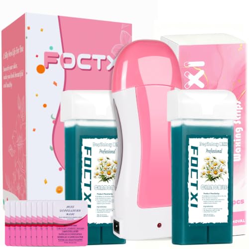 Image of Roll On Wax kit, Wax Roller Kit for Hair Removal with 2 Chamomile Soft Wax Cartridge, 100 Non-Woven Wax Strips & 10 Wipes, Sensitive Skin Roll on Waxing Kit for Women