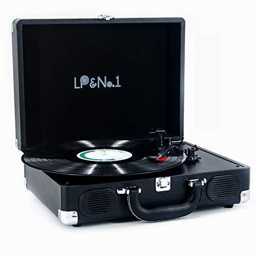 LP&No.1 Suitcase Bluetooth Turntable with Stereo Speaker,3 Speeds Vinyl Record Player Black