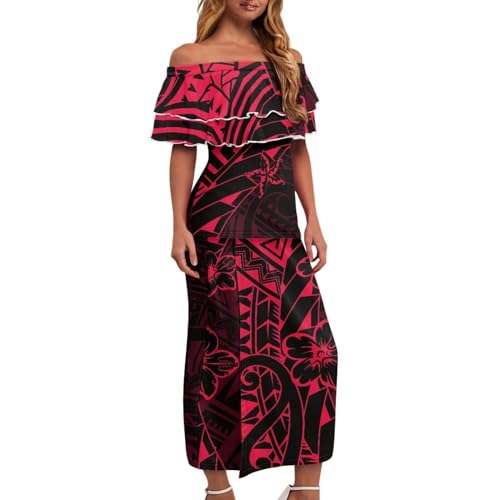 Women's Two Piece Set Polynesian Tapa Puletasi Samoan Vintage Ruffle Off Shoulder Long Party Maxi Dress Set2