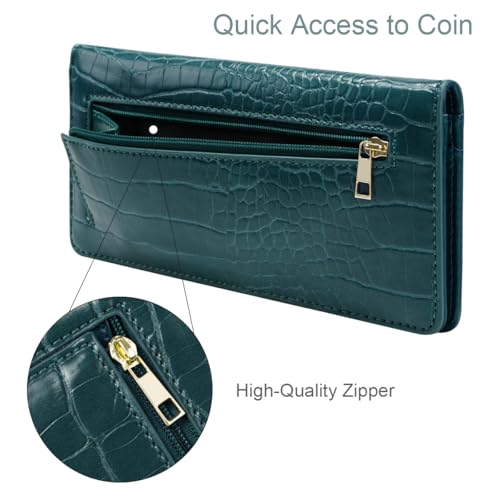 Image of Wallet Women Bifold Faux Crocodile Leather Slim Thin Long Wallets