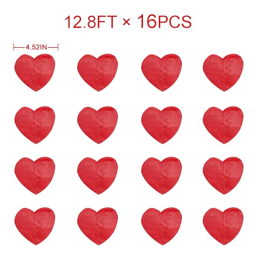 Image of 205 Ft Red Party Decorations Red Heart Backdrop Streamer Tissue Paper Love Heart Hanging Garland for Valentines Birthday Anniversary Engagement Wedding Bridal Shower Hen Party Supplies