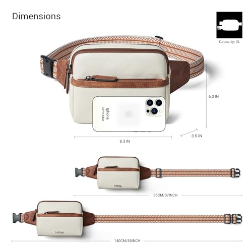 LATMAP 3L Fanny Pack Crossbody Bags for Women Men 4-Zipper Pockets Belt Bag Sling Waist Pack Faux Leather Chest Bag Purse Beige
