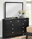 Round Hill FurnitureGloria Black Finish Wood Dresser and Mirror.