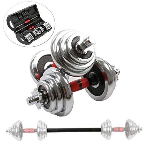 1 Pair 66LBS Adjustable Dumbbell Weight, Exercise Fitness Barbell Set, Heavy Dumbbells Weights, Free Weights 2-in-1 Set, All-Purpose, Home, Gym, Office (Silver, 66LBS)