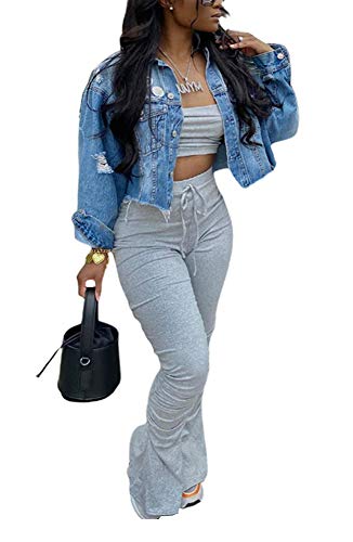 Women's Sexy Mesh See Through 2 Pieces Outfits Jumpsuits Rompers Hoodies Crop Tops Long Pants Sets