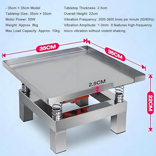 Plataforma Vibratoria de Acero Inoxidable, Mesa Vibradora para Hormigón, Capacidad de Carga 10 kg / 20 kg, para Fabricación de Chocolate, Frecuencia de Vibración 3000-3600 veces/min, Amplitud 1-3 mm, 35×35×22 cm miniatura 2