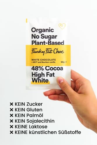 Funky Fat Foods Zuckerfreie, Vegane, Weiße Bio-Schokolade mit Bourbon Vanille 10 Riegel – Bild 4