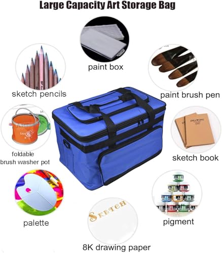 Image of Art and Craft Storage Organizer Bag Paint Art Supplies Storage Bag Arts Craft Tool Carrying Case Artist Paint Tool Box for Travel Foldable Waterproof Large Capacity Storage Tote Bag for Crafts Sewing