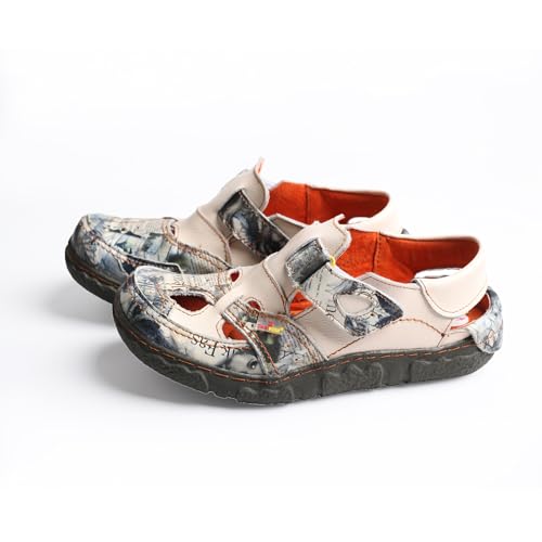 TMA EYES Women's Casual Hook and Loop Breathable Leather Sneaker2